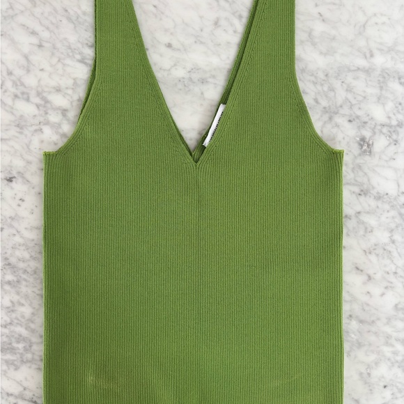 & Other Stories Tops - & Other Stories Olive V-Neck Ribbed Tank Top